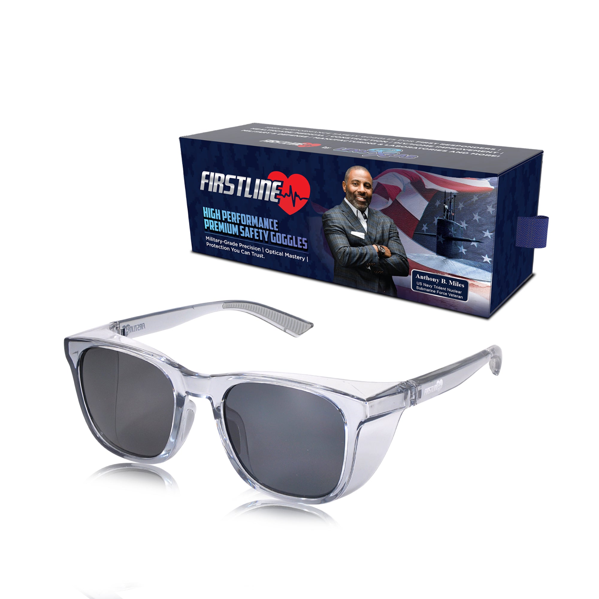 Firstline Square Military-Grade Sun Safety Goggles (Model #: 628669) – ANSI Z87.1 Certified | NIRTECH® Gray Lens (52mm) | 6 Frame Colors | Anti-Fog, UV & Infrared Protection | Shatter-Resistant | Full Side & Top Shields