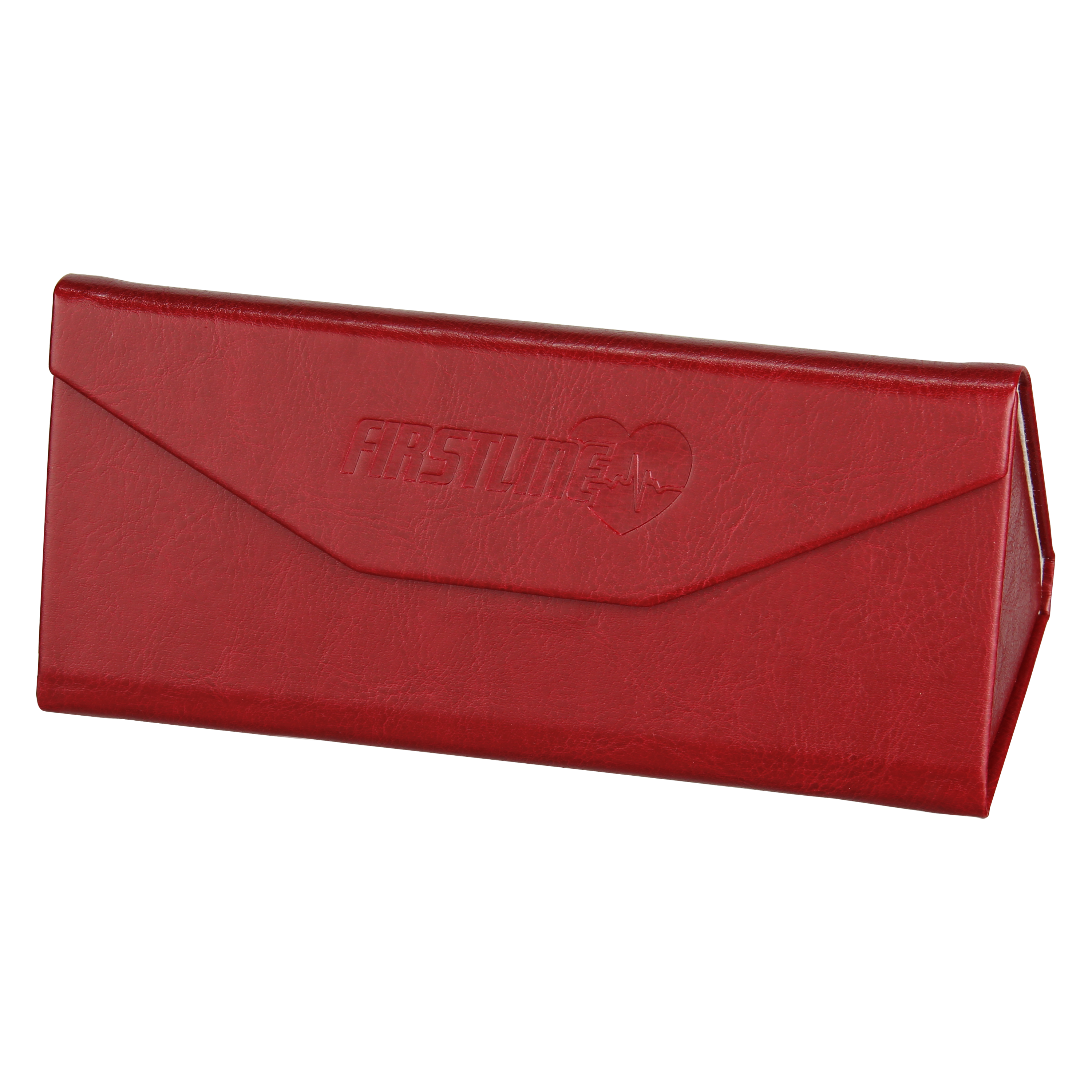 Firstline Burgundy Folding Magnetic Hard Case featuring a rich red PU leather finish with embossed logo, fold-flat design, and secure magnetic closure. Designed for stylish protection of safety goggles, eyeglasses, and sunglasses with a soft-lined interior.