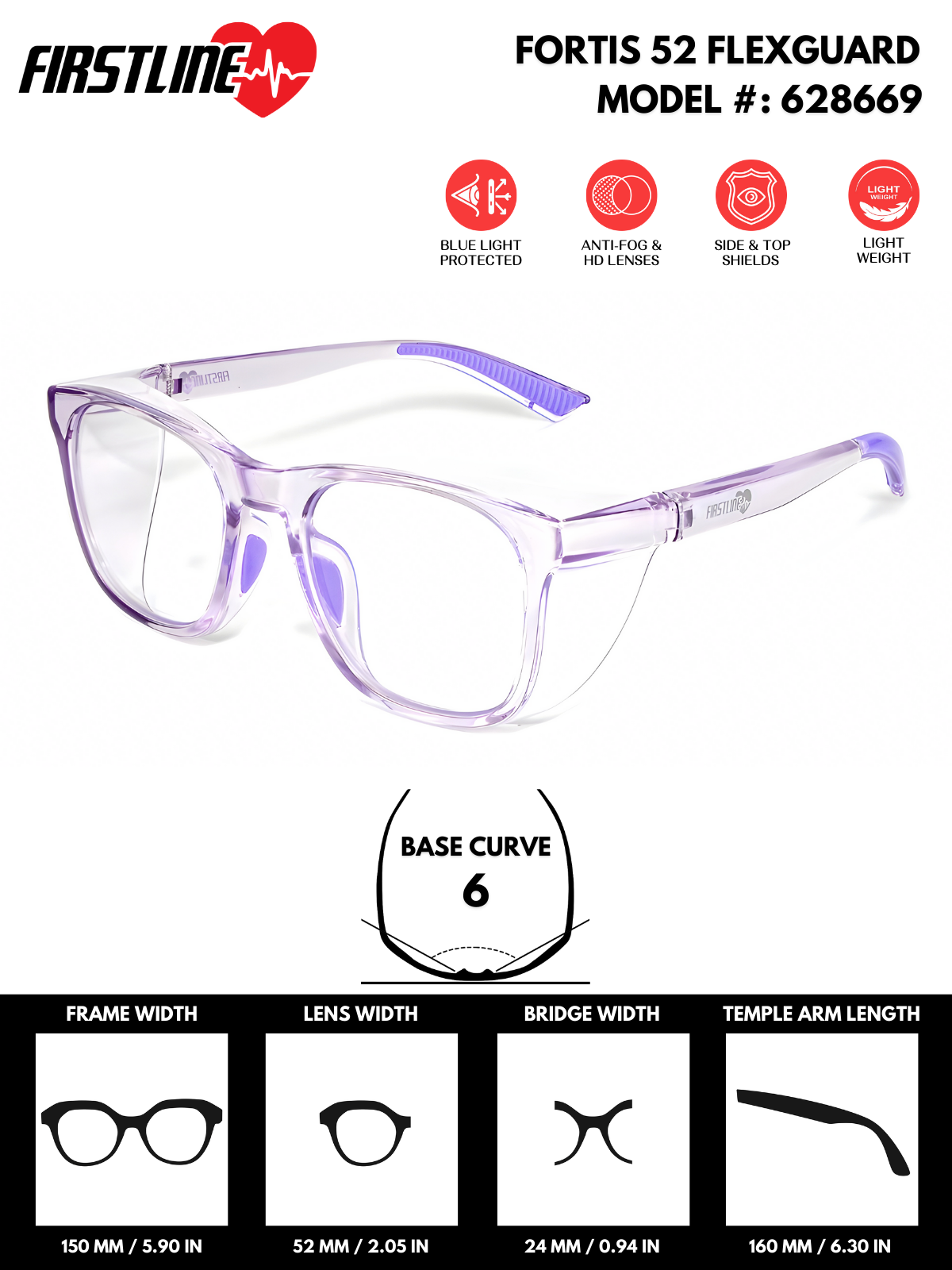 Firstline Photochromatic ANSI Z87.1 Certified Safety Glasses | PC Lenses (Model #: 628699) | Lightweight, Scratch & Shatter-Resistant | Anti-Fog with Top & Side Shields | Protective Eyewear for Men & Women