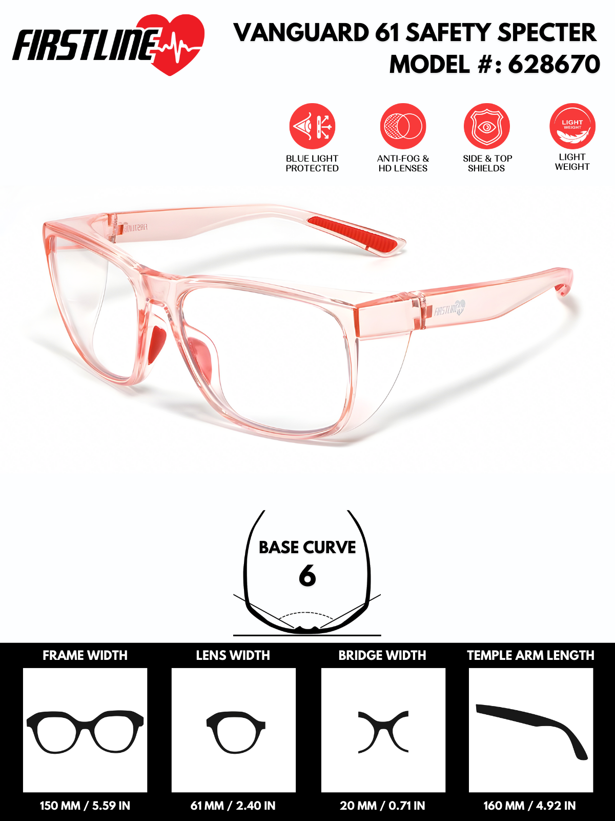 Firstline Photochromatic ANSI Z87.1 Certified Safety Glasses | PC Lenses (Model #: 628670) | Lightweight, Scratch & Shatter-Resistant | Anti-Fog with Top & Side Shields | Protective Eyewear for Men & Women