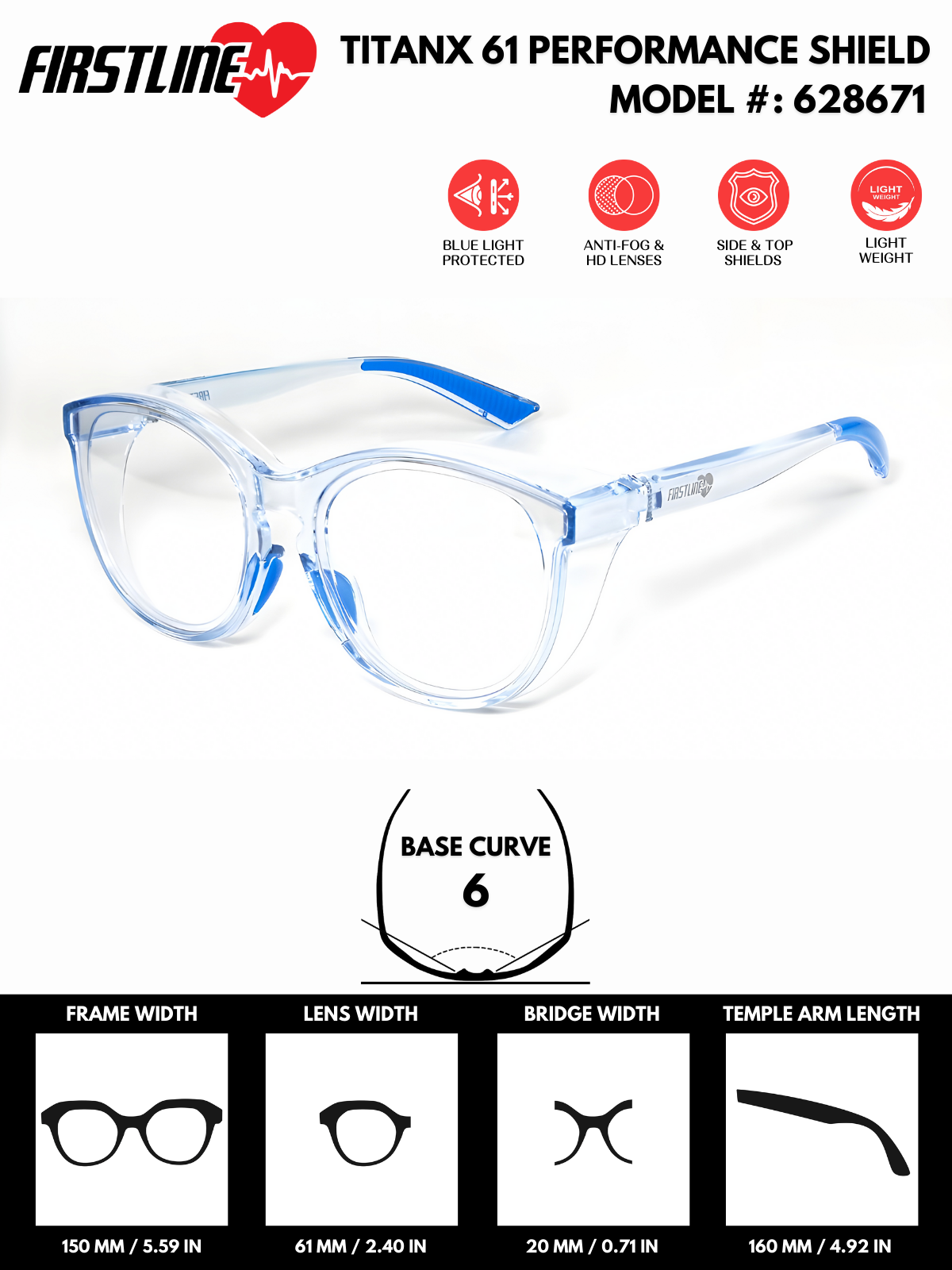 Firstline Photochromatic ANSI Z87.1 Certified Safety Glasses | PC Lenses (Model #: 628671) | Lightweight, Scratch & Shatter-Resistant | Anti-Fog with Top & Side Shields | Protective Eyewear for Men & Women